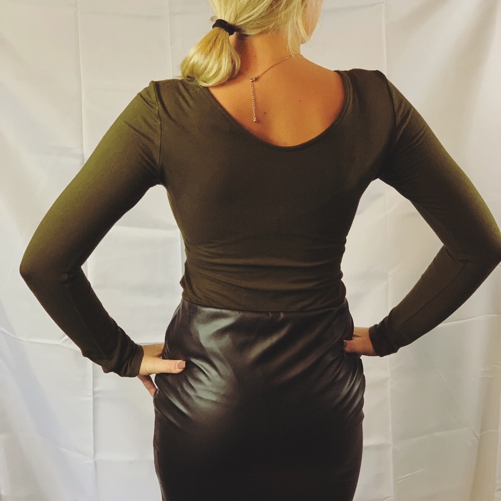 Fashion Love Brown Lace Up Long Sleeve Bodysuit - Picture 4 of 7